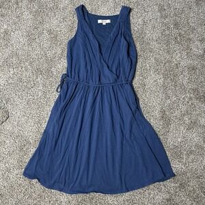 Loft Women's Stretch Side Tie Waist Blue Faux Wrap Sleeveless Dress Sz M
